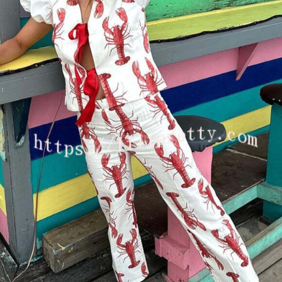 LiliPretty Lobster Set - Copenhagen tie blouse with matching pants - Picture 6 of 8